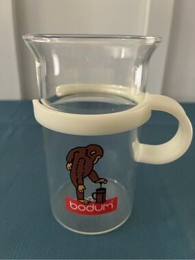 Vintage Bodum Monkey Glass Mug White Handle